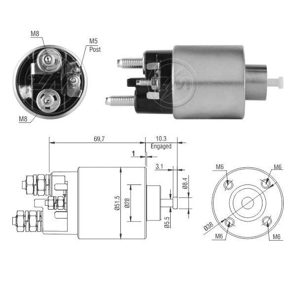 8995 Solenoide Citroen Berlingo/ Jumpy/ Xsara/ DS3/ DS4/ Peugeot 2008/ 208/ 207/ 307/ 308/ Partner 12v.