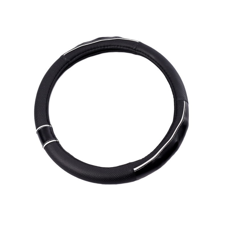 CV013 CUBRE VOLANTE CUBRE VOLANTE CUERO 38CM CON BORDE DETALLADO NEGRO / BLANCO 388.2 CANTIDAD POR CAJA 25