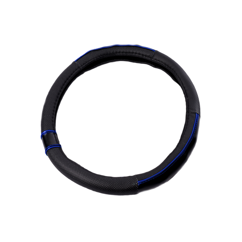 CV015 CUBRE VOLANTE CUBRE VOLANTE CUERO 38CM CON BORDE DETALLADO NEGRO / AZUL 388.2 CANTIDAD POR CAJA 25