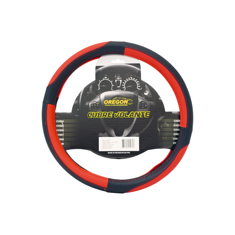 CV027 CUBRE VOLANTE CUERO SINTENTICO PREMIUM NEGRO Y ROJO 38CM X 8.2CM