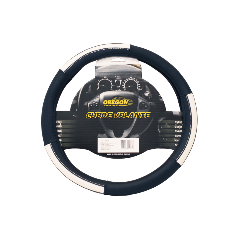 CV030 CUBRE VOLANTE CUERO SINTENTICO PREMIUM POLO JOCKEY NEGRO Y BLANCO 38CM X 8.2CM