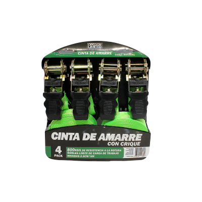 RATCH001 CINTA DE AMARRE CON CRIQUE JUEGO DE 4 PIEZAS DE 5 METROS DE LARGO X 2.5CM DE ANCHO. CAPACIDAD 800 KGS