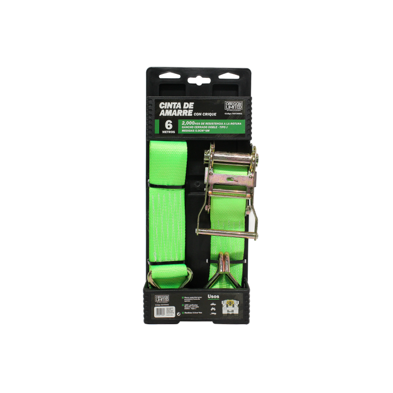 RATCH002 CINTA DE AMARRE CON CRIQUE 1 PIEZA DE 6 METROS DE LARGO X 5 CM DE ANCHO. CAPACIDAD 2000 KGS