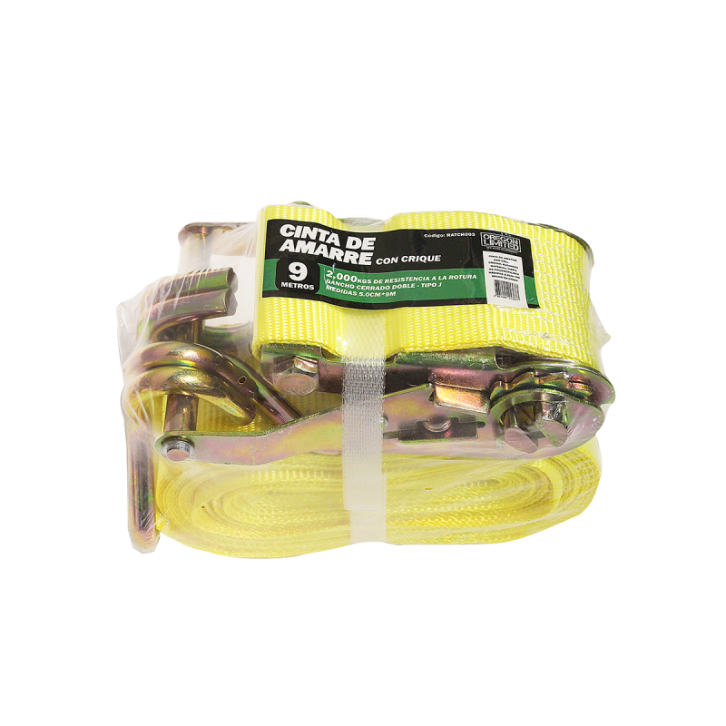 RATCH003 CINTA DE AMARRE CON CRIQUE 1 PIEZA DE 9 METROS DE LARGO X 5 CM DE ANCHO. CAPACIDAD 2000 KGS