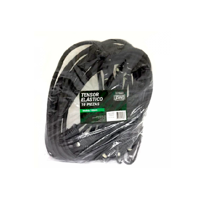 TEN001 TENSOR CON GANCHO BOLSA DE 10 UNIDADES DE TENSORES NEGROS DE 1 METRO DE LARGO X 1 CM DE ANCHO REFORZADOS