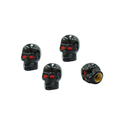 TV005 JUEGO DE TAPITAS  DE VALVULA DEPORTIVA JUEGO DE TAPITAS  DE VALVULA CALAVERA METALIZADA 4 PCS NEGRO UNIVERSAL