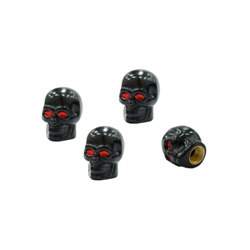 TV005 JUEGO DE TAPITAS  DE VALVULA DEPORTIVA JUEGO DE TAPITAS  DE VALVULA CALAVERA METALIZADA 4 PCS NEGRO UNIVERSAL