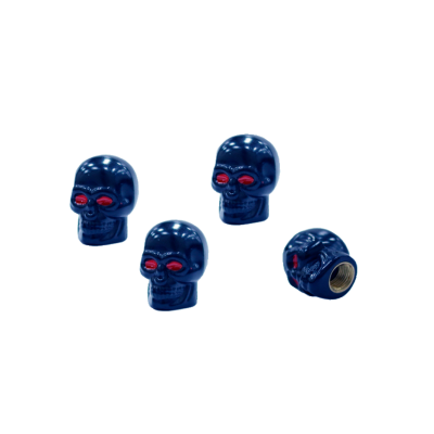 TV007 JUEGO DE TAPITAS  DE VALVULA DEPORTIVA JUEGO DE TAPITAS  DE VALVULA CALAVERA METALIZADA 4 PCS AZUL UNIVERSAL 