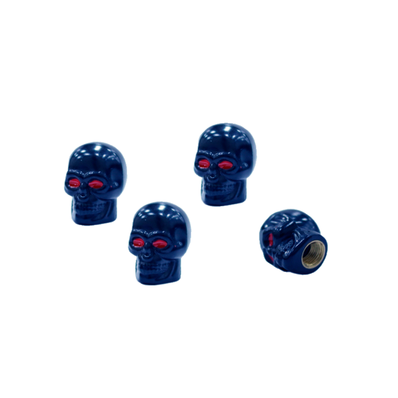 TV007 JUEGO DE TAPITAS  DE VALVULA DEPORTIVA JUEGO DE TAPITAS  DE VALVULA CALAVERA METALIZADA 4 PCS AZUL UNIVERSAL