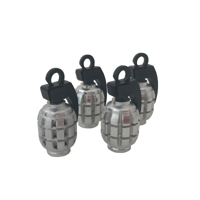 TV010 JUEGO DE TAPITAS  DE VALVULA DEPORTIVA JUEGO DE TAPITAS  DE VALVULA GRANADA METALIZADA 4 PCS PLATEADO UNIVERSAL