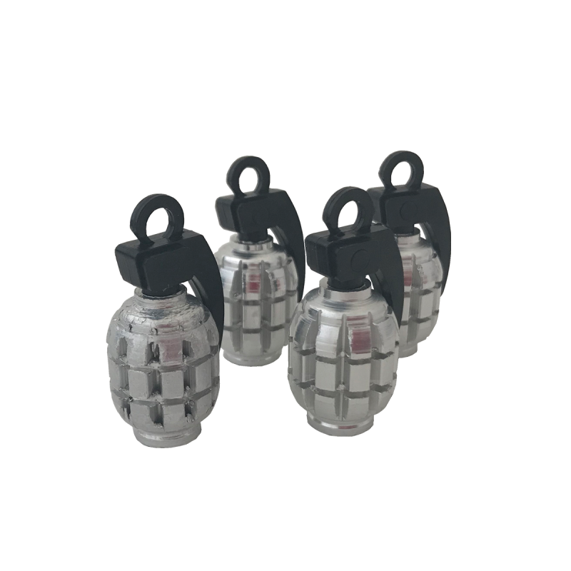 TV010 JUEGO DE TAPITAS  DE VALVULA DEPORTIVA JUEGO DE TAPITAS  DE VALVULA GRANADA METALIZADA 4 PCS PLATEADO UNIVERSAL