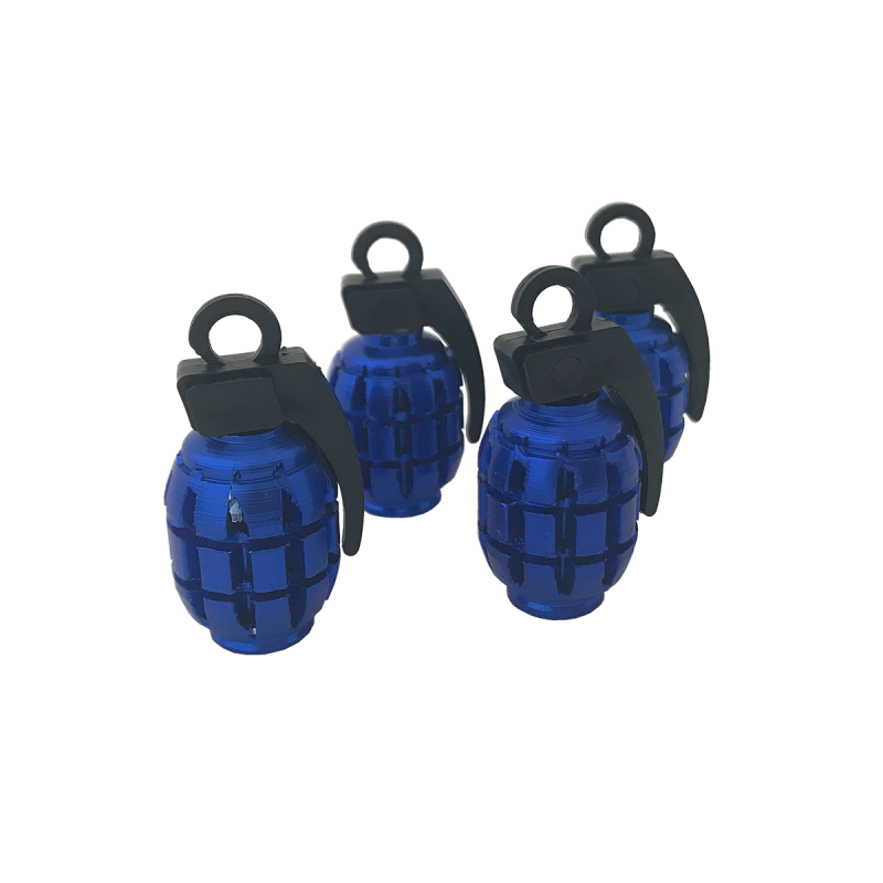 TV011 JUEGO DE TAPITAS  DE VALVULA DEPORTIVA JUEGO DE TAPITAS  DE VALVULA GRANADA METALIZADA 4 PCS AZUL UNIVERSAL