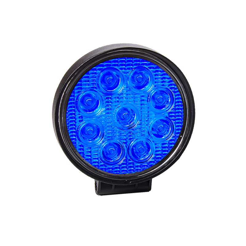 DJ912BLUU OFF ROAD FARO DE LED UNIVERSAL CIRULAR 27 WATTS (9 LED  3 WATTS) COLOR AZUL 12V / 24V - HAZ DE LUZ SPOT -
