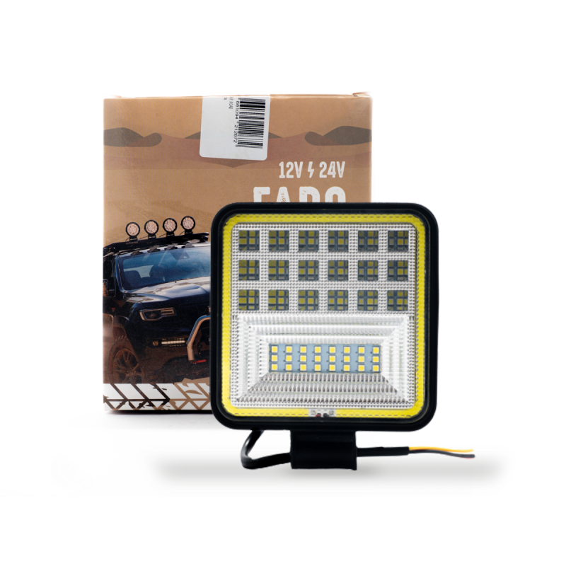 DJ1012MAX OFF ROAD FARO DE LED UNIVERSAL CUADRADO 36 WATTS (8 LED  3 WATTS + DISPLAY 3030 SMD) COLOR BLANCO CON OJO DE ANGEL 12V / 24V - HAZ DE LUZ SPOT -