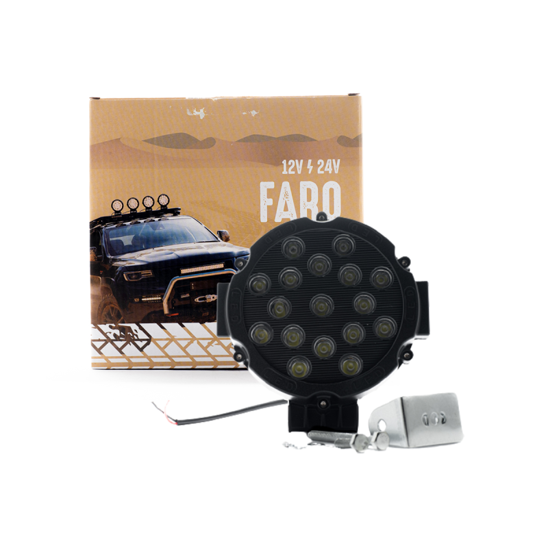 DJ1413SPEP OFF ROAD FARO DE LED UNIVERSAL CIRULAR 51 WATTS (18 LED  3 WATTS) COLOR BLANCO 12V / 24V BORDE NEGRO - HAZ DE LUZ SPOT -