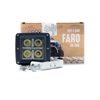 DJ1512SPCR OFF ROAD FARO DE LED UNIVERSAL CUADRADO 20 WATTS (4 LED  5 WATTS) COLOR BLANCO 12V / 24V  - HAZ DE LUZ SPOT -