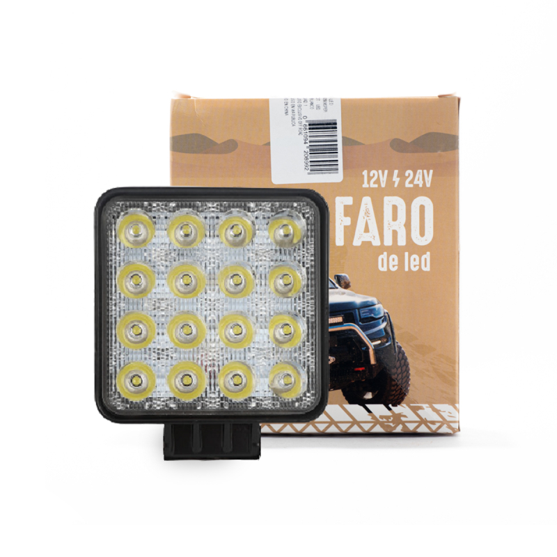 DJ4914SPEPI OFF ROAD FARO DE LED UNIVERSAL CUADRADO 48 WATTS (16 LED  3 WATTS) COLOR BLANCO 12V / 24V  - HAZ DE LUZ SPOT -