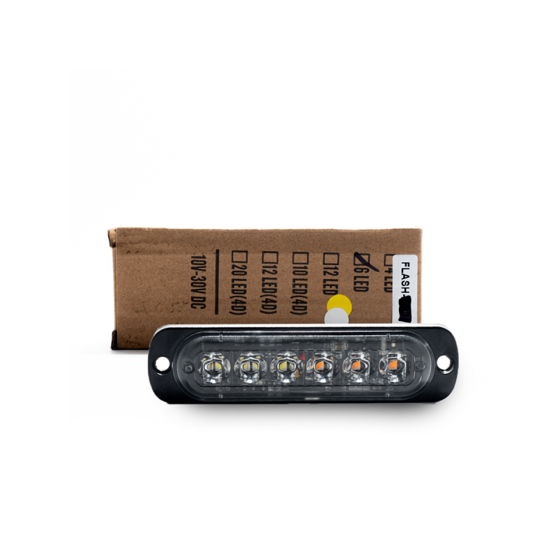 FLASH-BYA OFF ROAD FARO DE LED UNIVERSAL 12V - 6 LED CHAT PARA PARRILLA / PARAGOLPE CON LUZ DESTELLANTE BLANCA Y AMBAR