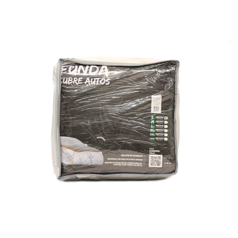 COBANT01LAR FUNDA CUBRE AUTOS PARA AUTOS SEDAN LARGE 457X165X119CM. LOGO DAKAR. GOMA EVA CUBREINDO LA PARTE SUPERIOR.  REFLECTORES NARANJAS, ELASTICO, CLIPS Y C