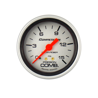 813P15 INSTRUMENTAL COMPETICION 62 MM PLATA MANOMETRO DE PRESION DE COMBUSTIBLE 0-15 PSI
