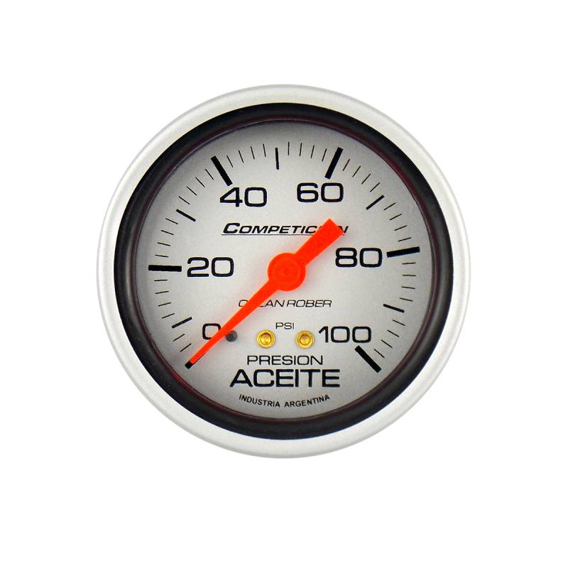 815P100 INSTRUMENTAL COMPETICION 62 MM PLATA MANOMETRO DE ACEITE 0-100 PSI