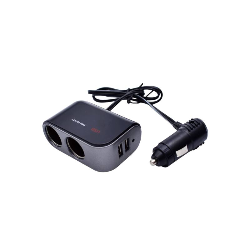 KBCH010B ACCESORIO PARA CELULAR ALARGUE CON 2 USB + 2 ENCENDEDOR INPUT : 12/24V  OUTPUT:5V / 3100MA / 120 WATTS CON BOTON CORTA CORRIENTE EN CADA TOMA  NEGRO