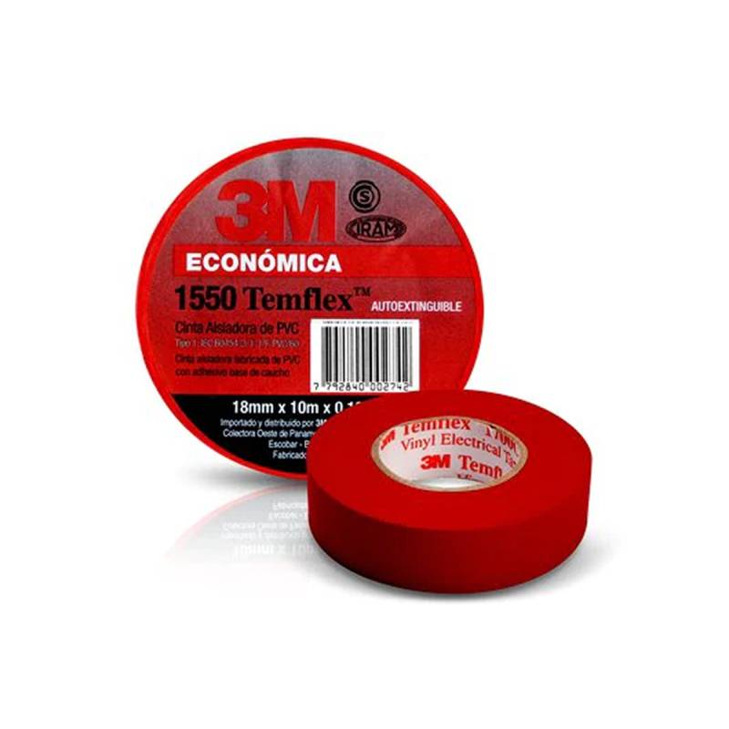 45819 CINTAS AISLADORAS DE PVC - ECONÓMICA TEMFLEX 1550 ROJO 18 MM. X 20 M.