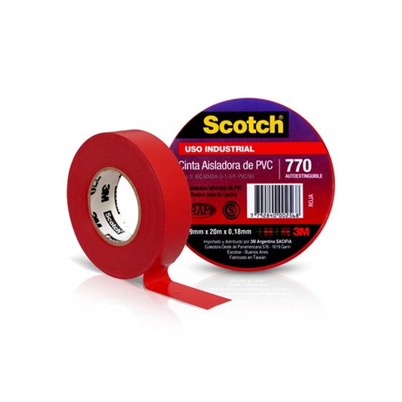 45841 CINTAS AISLADORAS DE PVC - INDUSTRIAL SCOTCH 770 ROJO  19 MM. X 20 M.