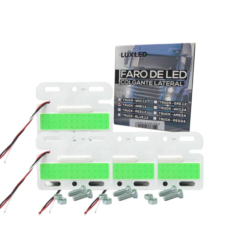 TRUCK-GRE12 OFF ROAD FAROS DE CAMION PACK X 4 UNIDADES DE FAROS COLGANTES ENCASTRABLES PARA LATERAL DE CAMION 10.5 CM DE ANCHO X 8 CM DE ALTO VERDE 12V