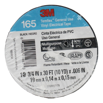66061 CINTA AISLADORA DE PVC TEMFLEX 165 19MM x 9M NEGRO (REEMPLAZA CODIGO 45822)