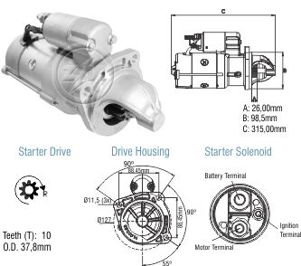 8048502 Arranque Ford Cargo/ Volkswagen 16-180/ 16-210/ 17-210/ 17-240/ MWM 4 y 6 cil. 24v 5kw