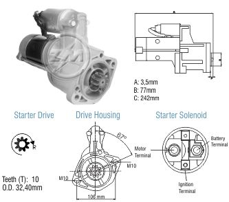 8089301 Arranque Hyundai Galloper/ H1/ H100/ Mitsubishi Colt/ Galant/ L200/ Pajero/ Lancer 12 Volt