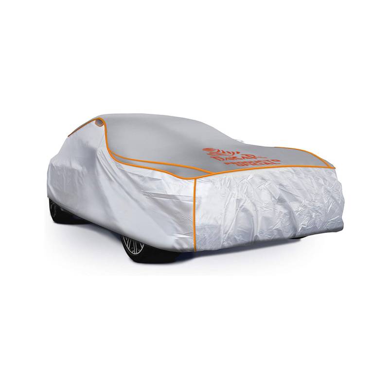 COBANT01SMA FUNDA CUBRE AUTOS PARA AUTOS SEDAN SMALL 406X178X145CM. LOGO DAKAR. GOMA EVA CUBREINDO LA PARTE SUPERIOR.  REFLECTORES NARANJAS, ELASTICO, CLIPS Y C