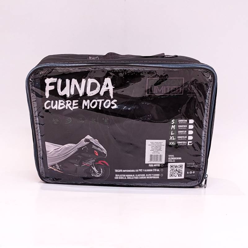 CUBMOTXXLA FUNDA CUBRE MOTOS TRICAPA IMPERMABLE EXTRA EXTRA LARGE 277X104X137CM . LOGO DAKAR. PVC Y ALGODON 270 GRAMOS. REFLECTOR NARANJA, ELASTICO, CLIPS Y CIE
