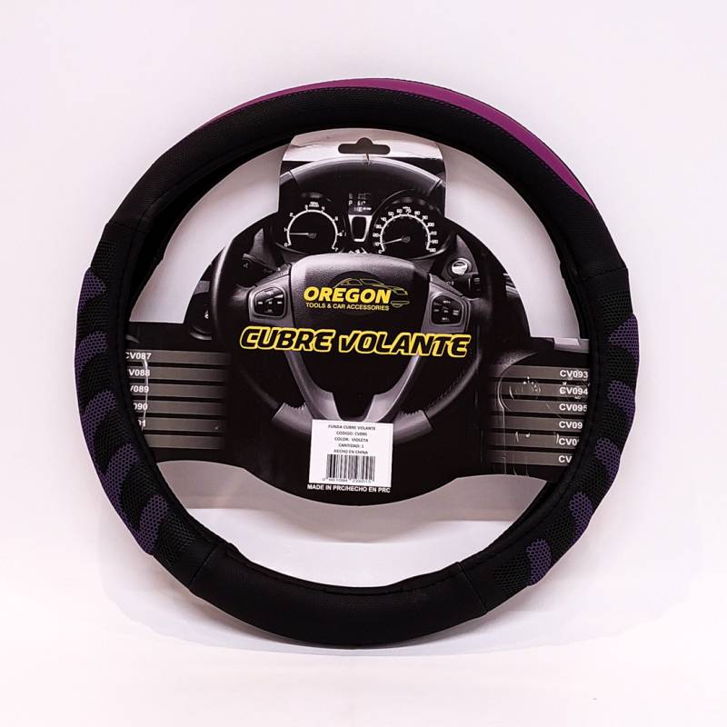 CV095 CUBRE VOLANTE MODELO GRAND PRIX CUERO SINTENTICO NEGRO / VIOLETA 38*8.2CM 25 UNIDADES POR CAJA