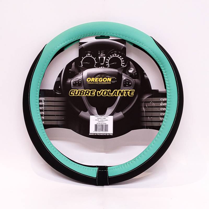 CV082 CUBRE VOLANTE MODELO TC2000 CUERO SINTENTICO NEGRO / VERDE AGUA 38*8.2CM 25 UNIDADES POR CAJA
