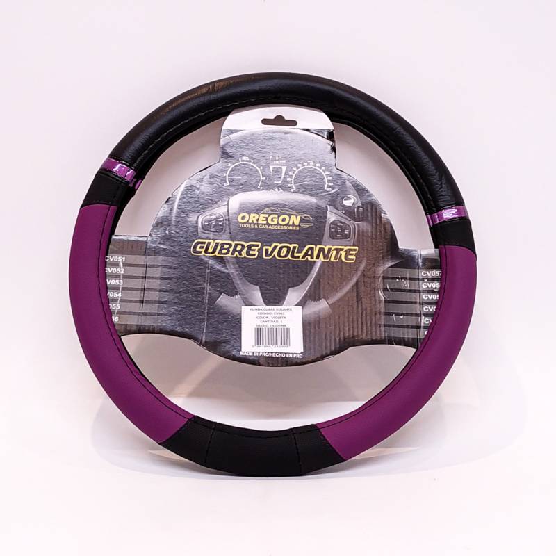 CV061 CUBRE VOLANTE MODELO NASCAR CUERO SINTENTICO NEGRO / VIOLETA 38*8.2CM 25 UNIDADES POR CAJA