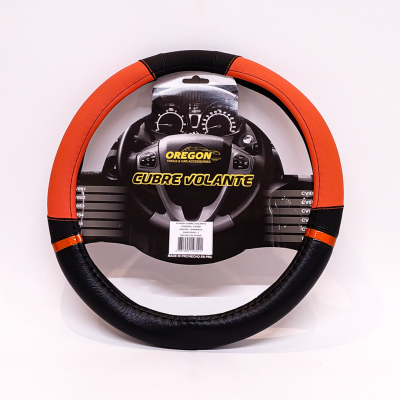 CV058 CUBRE VOLANTE MODELO NASCAR CUERO SINTENTICO NEGRO / NARANJA 38*8.2CM 25 UNIDADES POR CAJA