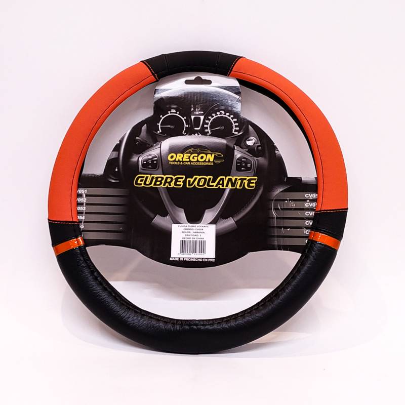 CV058 CUBRE VOLANTE MODELO NASCAR CUERO SINTENTICO NEGRO / NARANJA 38*8.2CM 25 UNIDADES POR CAJA