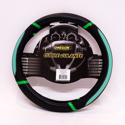 CV106 CUBRE VOLANTE MODELO DAYTONA CUERO SINTENTICO NEGRO / VERDE AGUA 38*8.2CM 25 UNIDADES POR CAJA