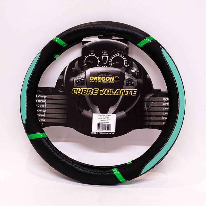 CV106 CUBRE VOLANTE MODELO DAYTONA CUERO SINTENTICO NEGRO / VERDE AGUA 38*8.2CM 25 UNIDADES POR CAJA