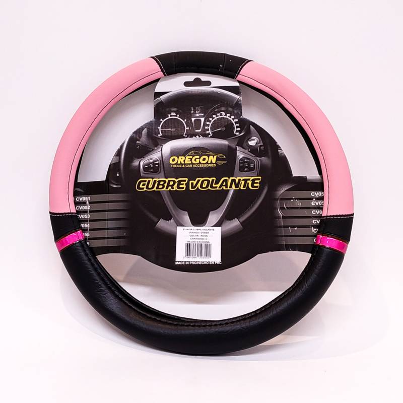 CV059 CUBRE VOLANTE MODELO NASCAR CUERO SINTENTICO NEGRO / ROSA 38*8.2CM 25 UNIDADES POR CAJA