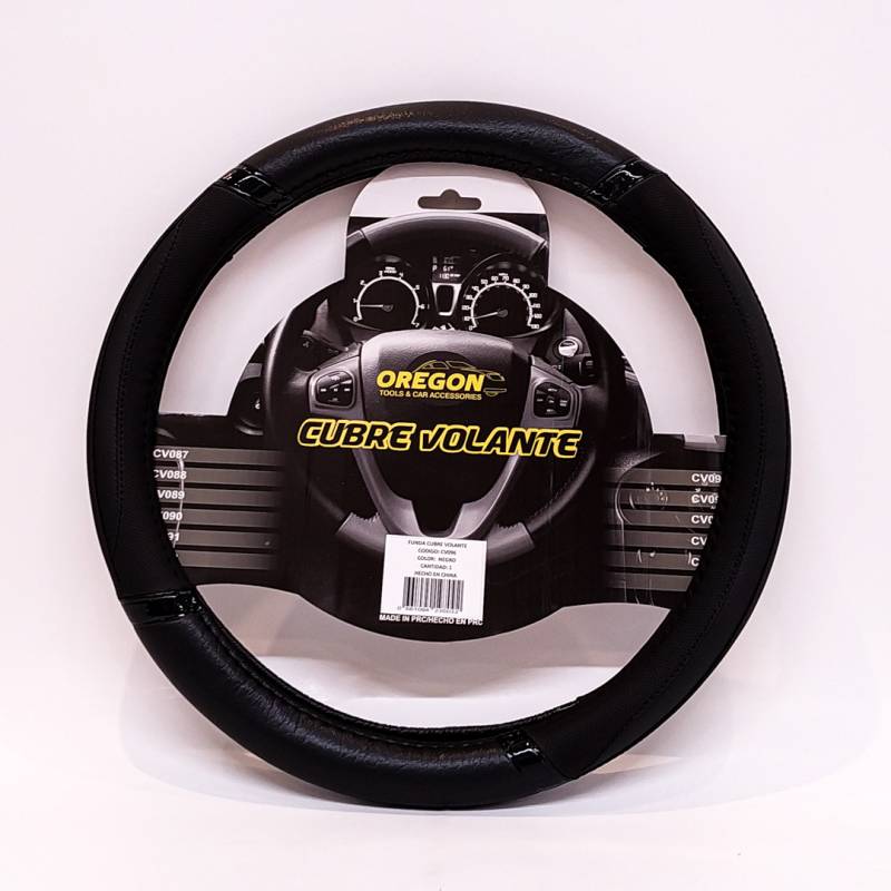 CV096 CUBRE VOLANTE MODELO DAYTONA CUERO SINTENTICO NEGRO / NEGRO 38*8.2CM 25 UNIDADES POR CAJA