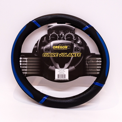 CV099 CUBRE VOLANTE MODELO DAYTONA CUERO SINTENTICO NEGRO / CELESTE 38*8.2CM 25 UNIDADES POR CAJA