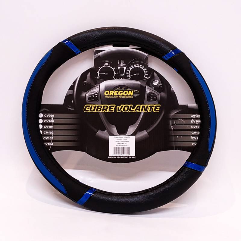 CV099 CUBRE VOLANTE MODELO DAYTONA CUERO SINTENTICO NEGRO / CELESTE 38*8.2CM 25 UNIDADES POR CAJA