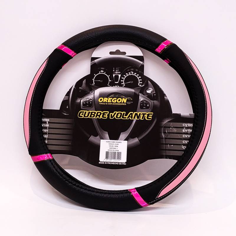 CV105 CUBRE VOLANTE MODELO DAYTONA CUERO SINTENTICO NEGRO / ROSA 38*8.2CM 25 UNIDADES POR CAJA