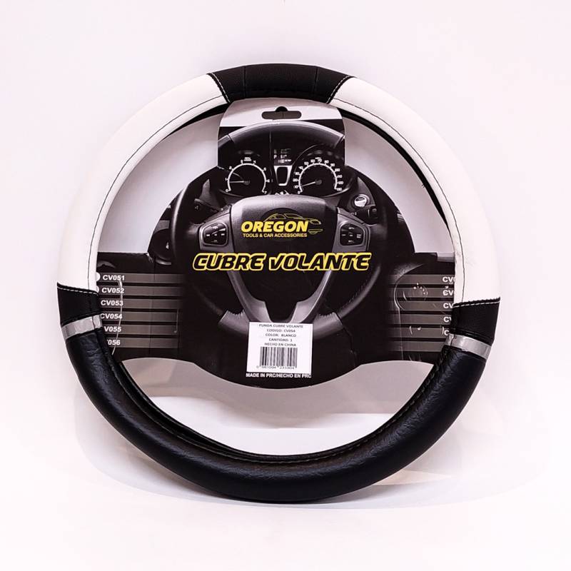 CV054 CUBRE VOLANTE MODELO NASCAR CUERO SINTENTICO NEGRO / BLANCO 38*8.2CM 25 UNIDADES POR CAJA