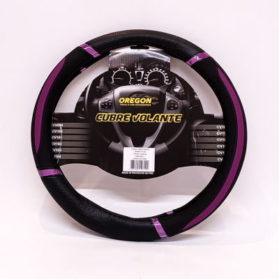 CV107 CUBRE VOLANTE MODELO DAYTONA CUERO SINTENTICO NEGRO / VIOLETA 38*8.2CM 25 UNIDADES POR CAJA