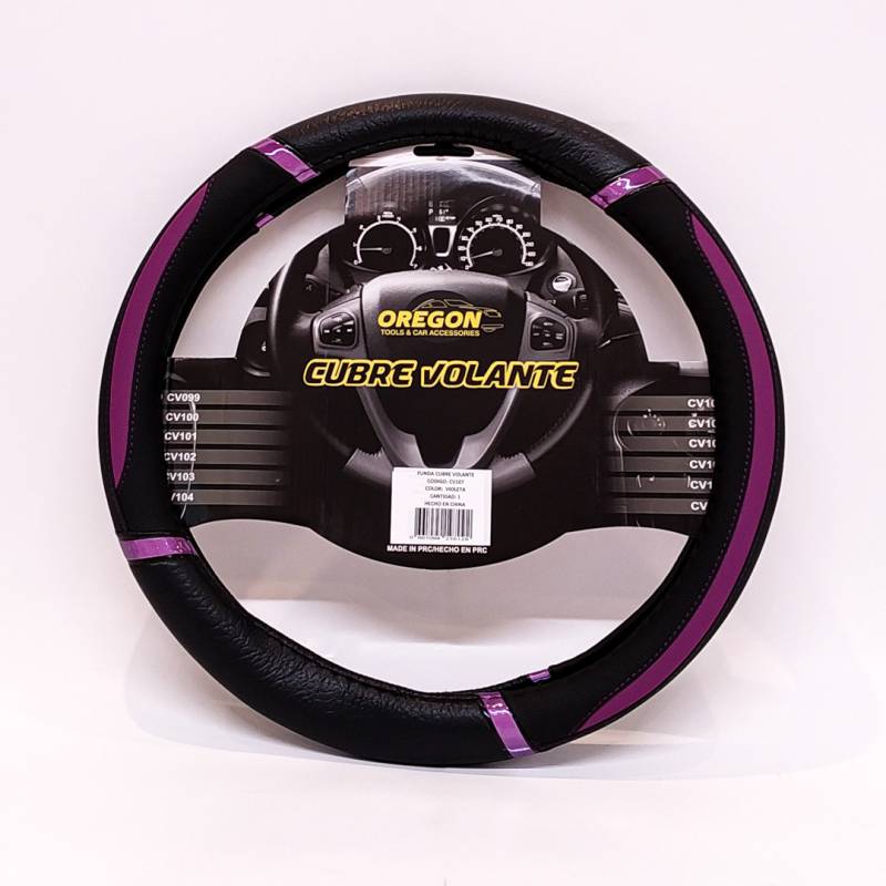 CV107 CUBRE VOLANTE MODELO DAYTONA CUERO SINTENTICO NEGRO / VIOLETA 38*8.2CM 25 UNIDADES POR CAJA