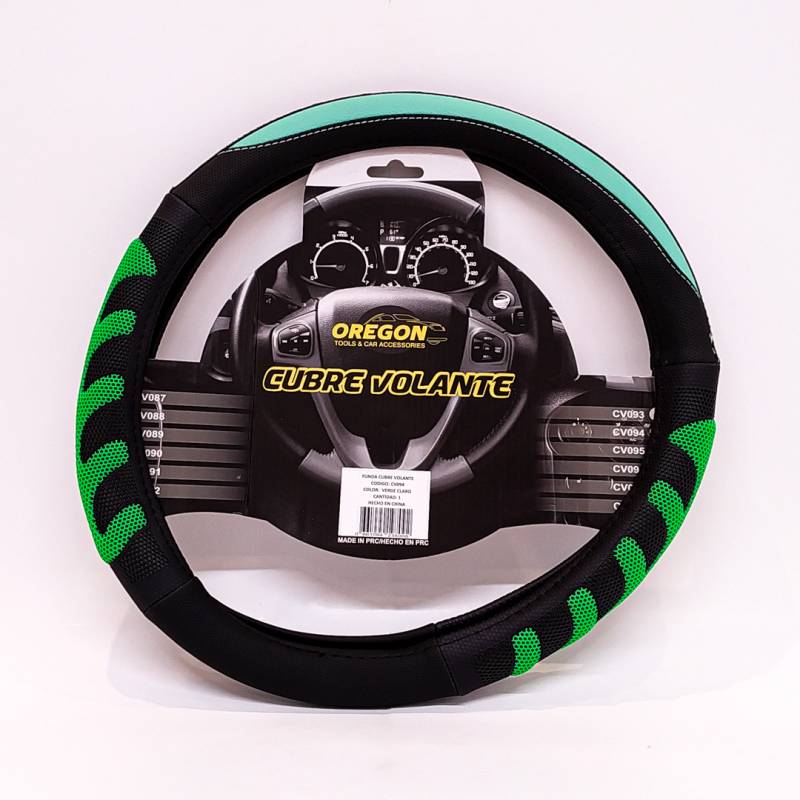CV094 CUBRE VOLANTE MODELO GRAND PRIX CUERO SINTENTICO NEGRO / VERDE AGUA 38*8.2CM 25 UNIDADES POR CAJA
